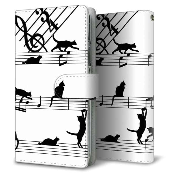 AQUOS R8 pro SH-51D docomo 高画質仕上げ プリント手帳型ケース ( 通常型 ) 【1112 音符とじゃれるネコ2】
