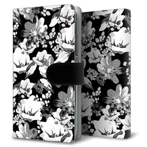 AQUOS sense9 SHG14 au 高画質仕上げ プリント手帳型ケース ( 通常型 )花柄モノトーン