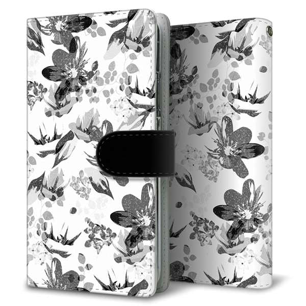 AQUOS sense9 SHG14 au 高画質仕上げ プリント手帳型ケース ( 通常型 )花柄モノトーン