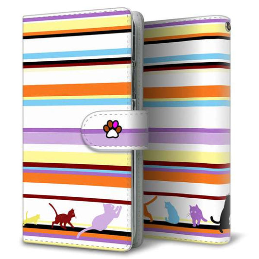 Galaxy S25 SCG31 au 高画質仕上げ プリント手帳型ケース ( 通常型 ) 【YA887 ストライプネコ01】