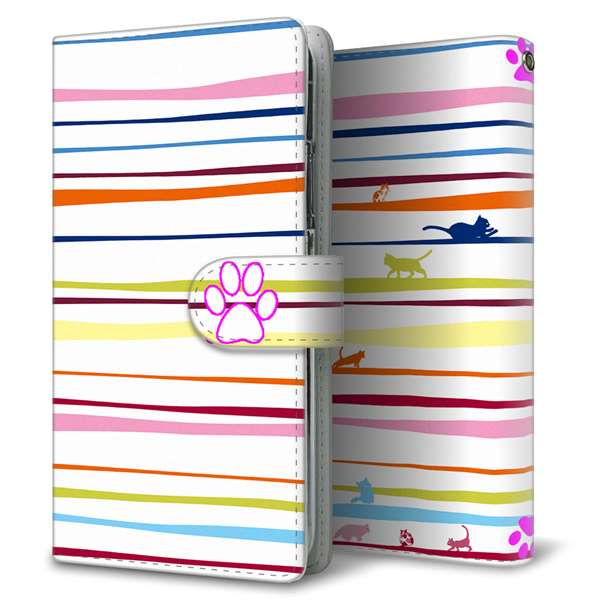 AQUOS wish5 SH-M32 高画質仕上げ プリント手帳型ケース ( 通常型 ) 【YA893 ストライプネコ02 L】