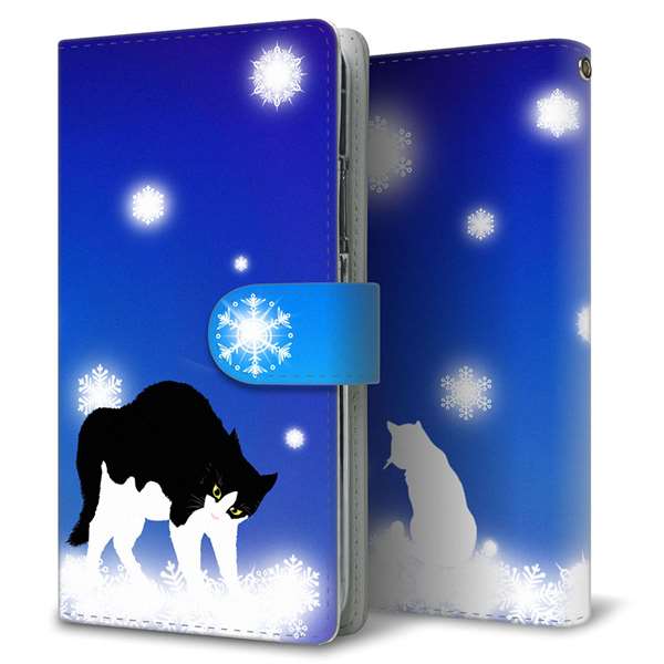 AQUOS wish3 A302SH Y!mobile 高画質仕上げ プリント手帳型ケース(通常型) 【YJ335 雪の結晶 はちわれ】
