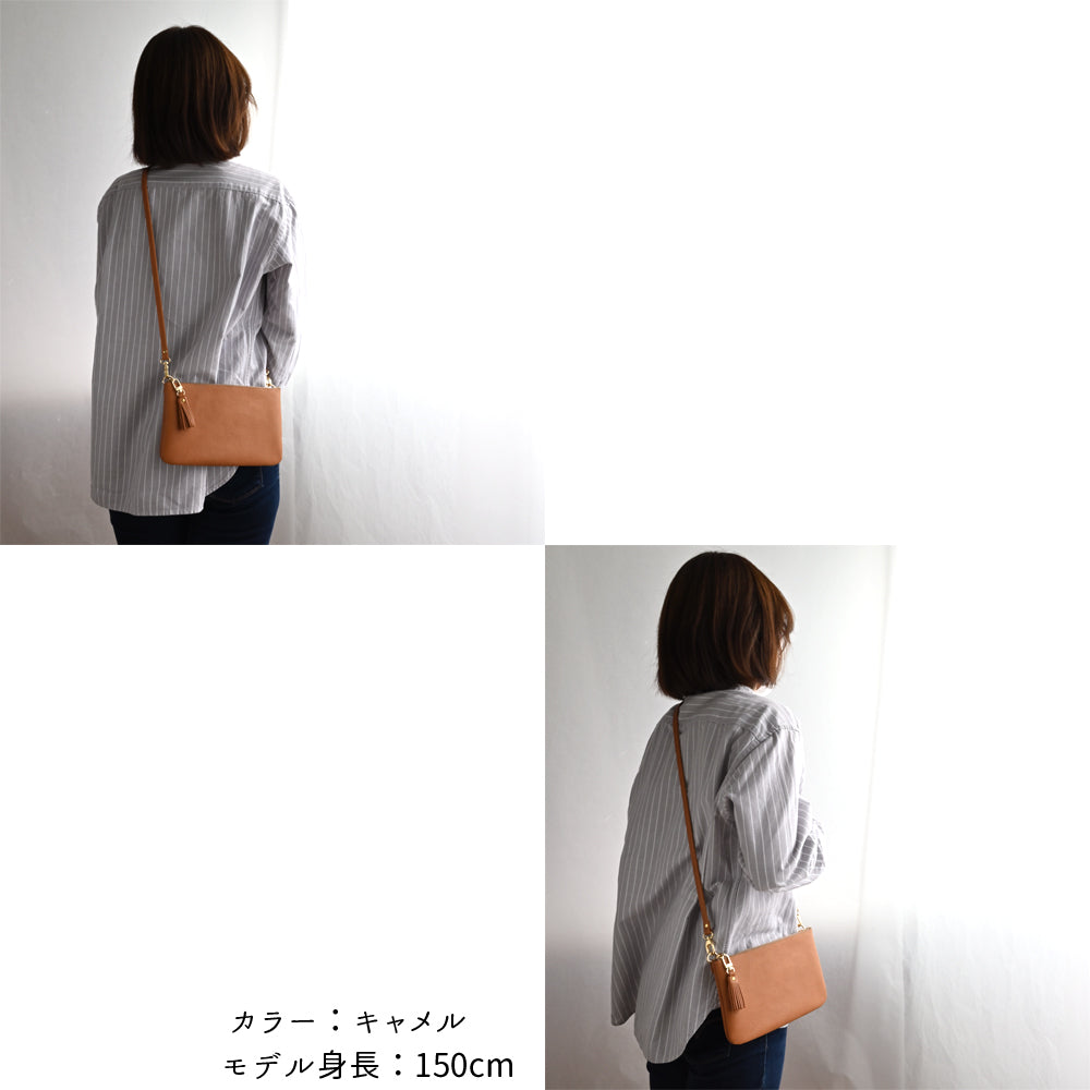 姫路レザー シュリンクレザー 横型ファスナーポシェット