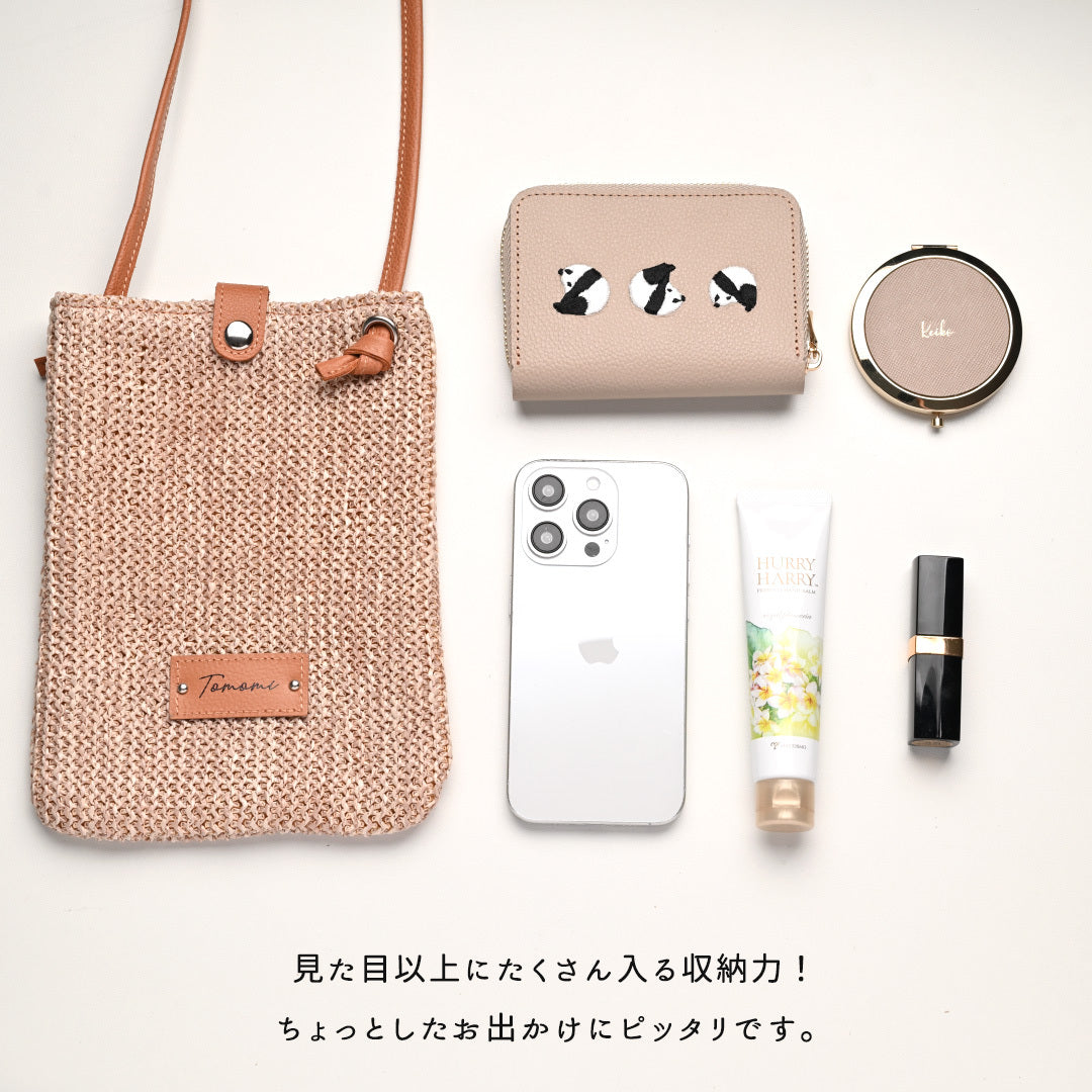 かごポシェット スマホポーチ 名入れ タグ付き