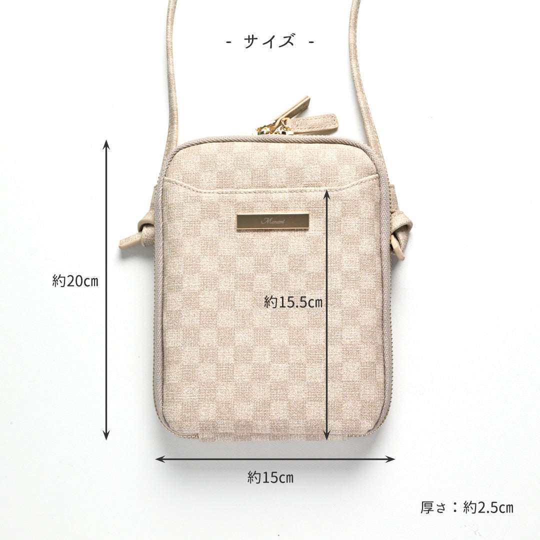 フィオレッティ 市松模様 名入れ お財布ショルダー ラウンドファスナー スマホポシェット