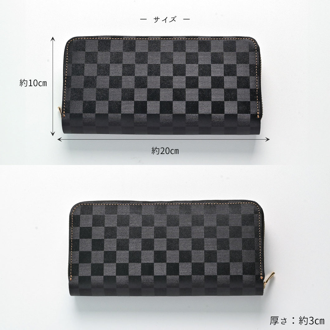 イタリアンレザー 市松模様 じゃばら式 ロングウォレット 本革 長財布 TKM