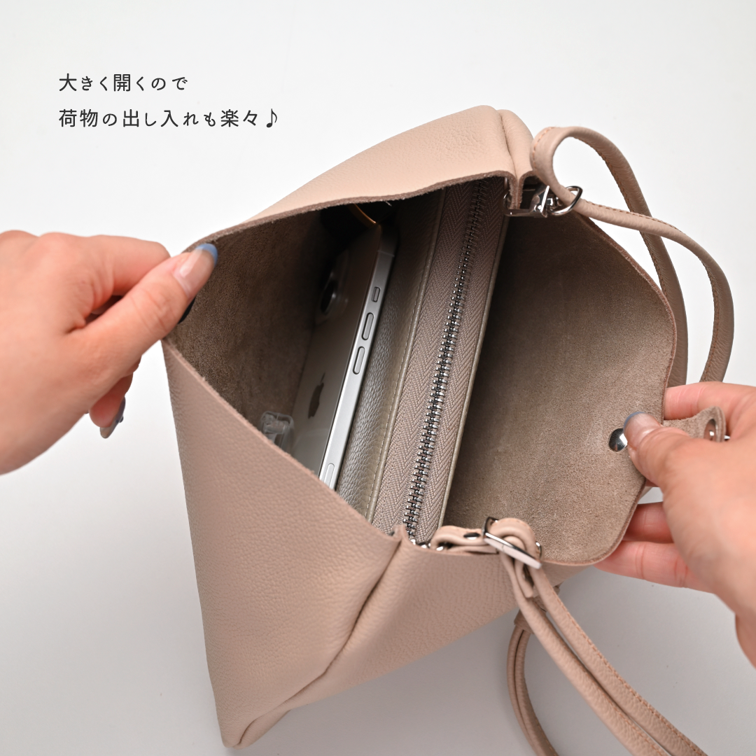 サンポ刺繍 ショルダーバッグ 【 シュリンクレザー 刺繍 】姫路レザー 長さ調節可ストラップ ポシェット