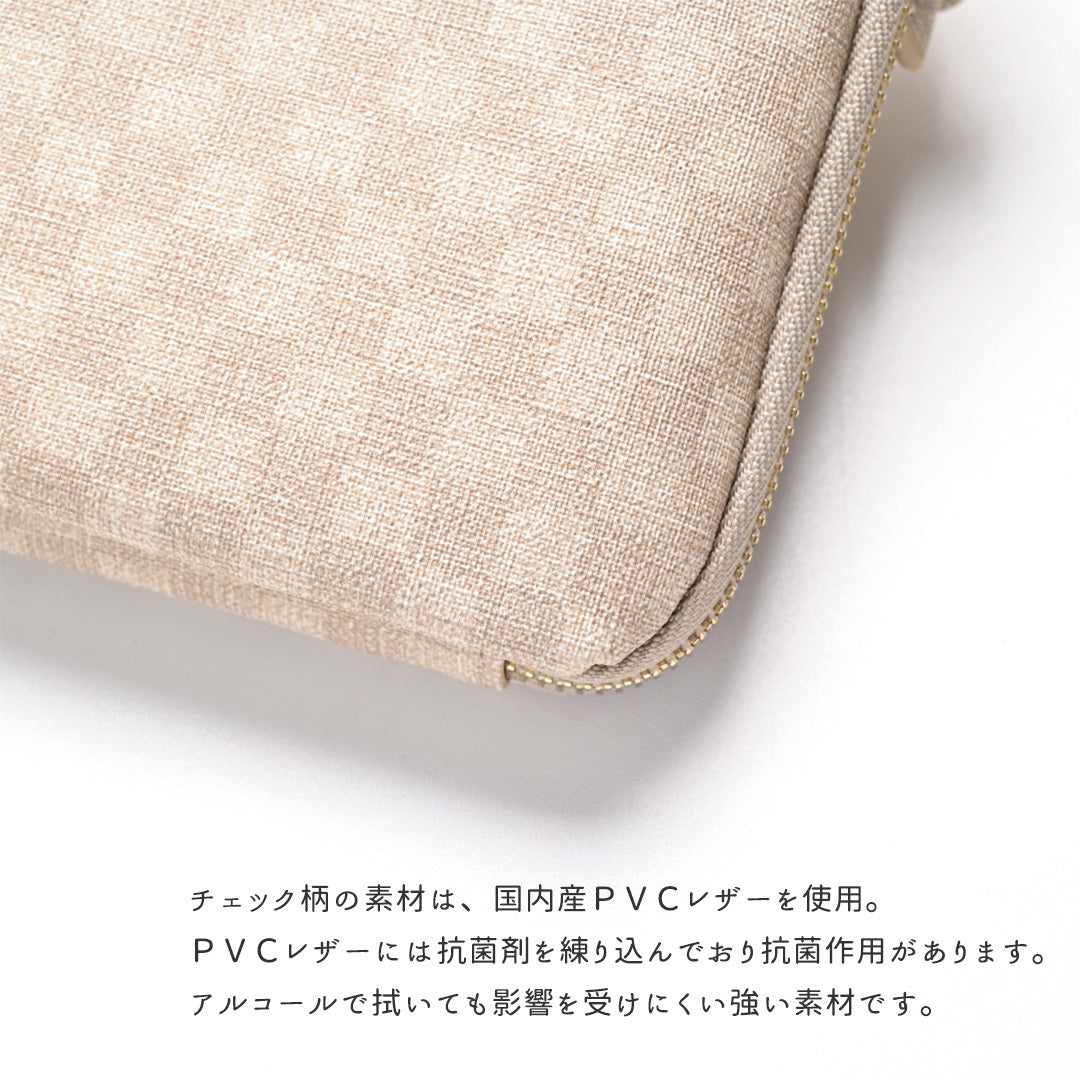 フィオレッティ 市松模様 名入れ お財布ショルダー ラウンドファスナー スマホポシェット