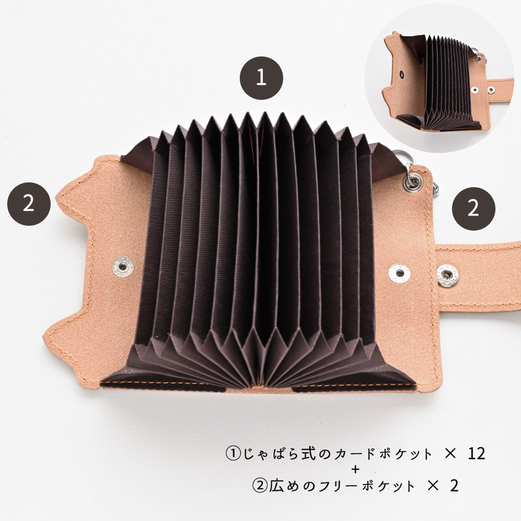 姫路レザー ネコ耳付き じゃばら式カードケース newシュリンクレザー くすみカラー ミニ財布