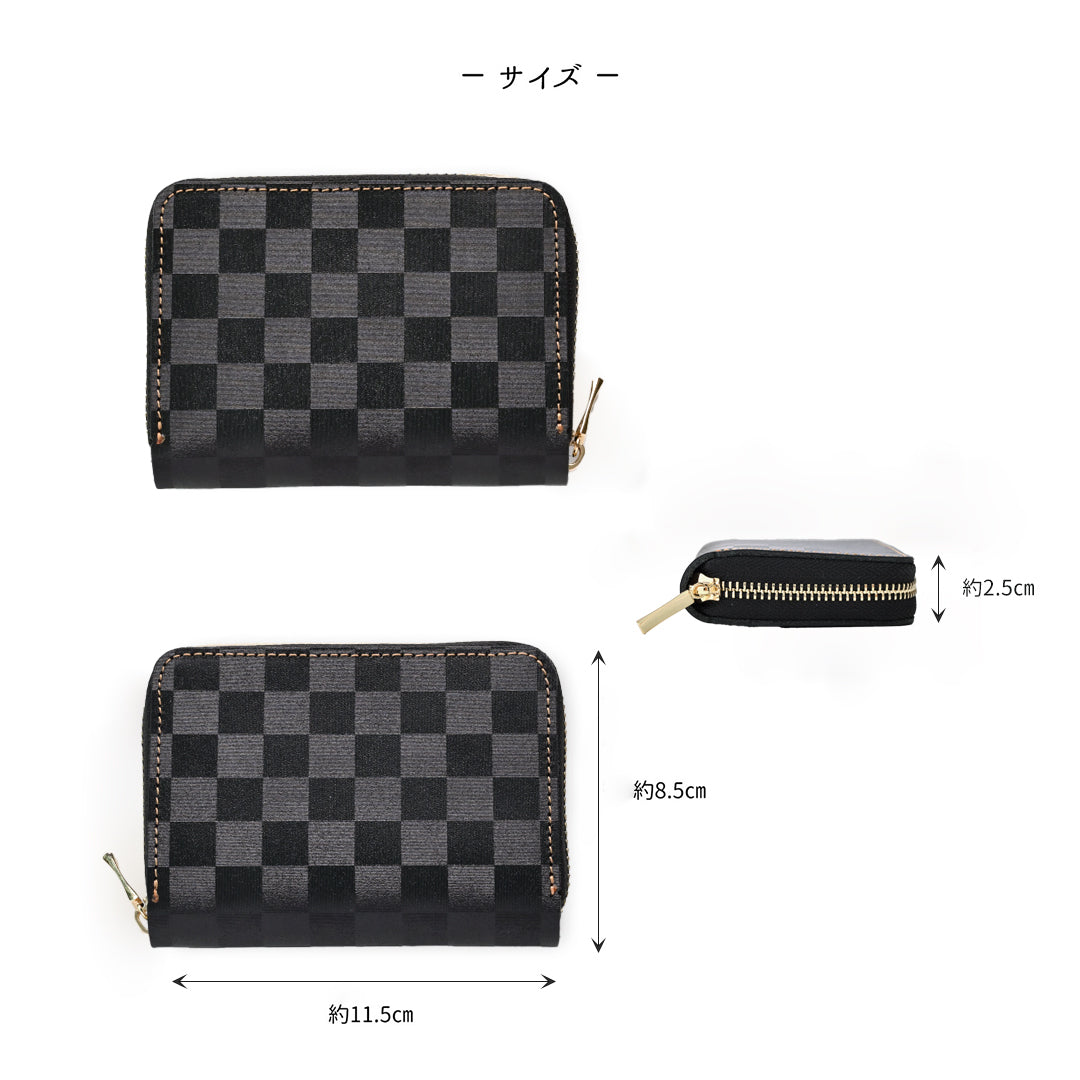 イタリアンレザー 市松模様 お札が折れない コンパクトウォレット 本革 ミニ財布 TKM