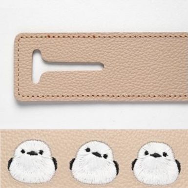 シマエナガとネコ ラゲッジタグ 【 シュリンクレザー 刺繍 】 本革 レザータグ 旅行 トラベルグッズ 姫路レザー