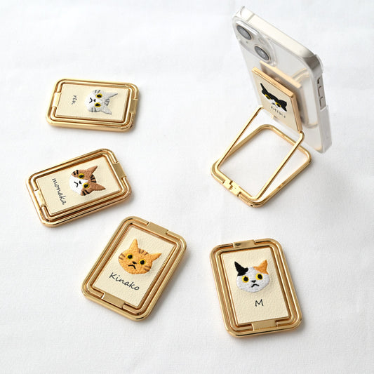 うちの猫 多機能リング 【 刺繍 猫 名入れ 】スマホリング スマホスタンド