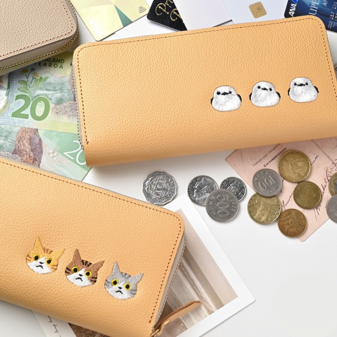 サンポ刺繍 じゃばら式 ロングウォレット 【 シュリンクレザー 刺繍 】長財布 本革 姫路レザー