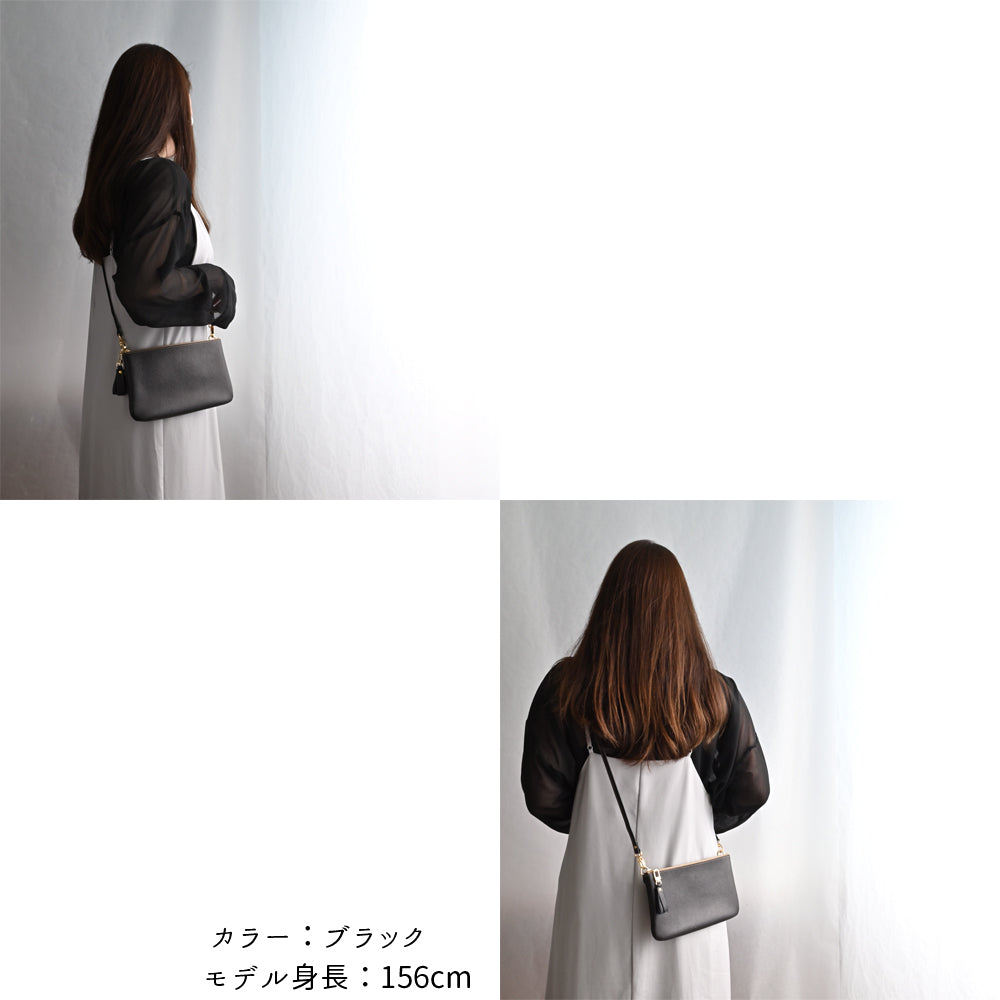 姫路レザー シュリンクレザー 横型ファスナーポシェット