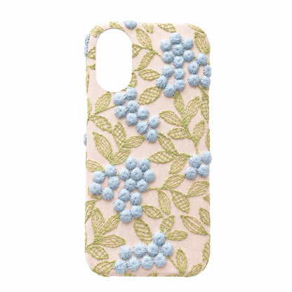 Xperia 5 V XQ-DE44 ぷっくりミモザ 刺繍 くすみカラー まるっと全貼りハードケース