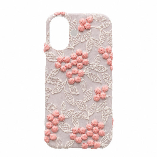 らくらくスマートフォン me F-03K docomo ぷっくりミモザ 刺繍 くすみカラー まるっと全貼りハードケース