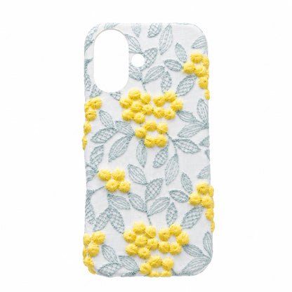 Google Pixel 11 Pro XL ぷっくりミモザ 刺繍 くすみカラー まるっと全貼りハードケース