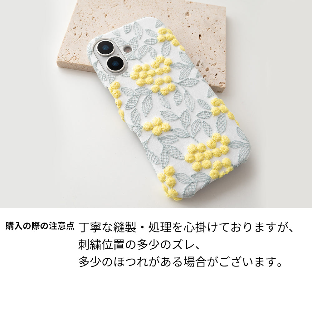 iPhone 11 ぷっくりミモザ 刺繍 くすみカラー まるっと全貼りハードケース