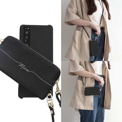 iPhone6 回転式ミニ財布付きスマホショルダー くすみカラー Simple 名入れ