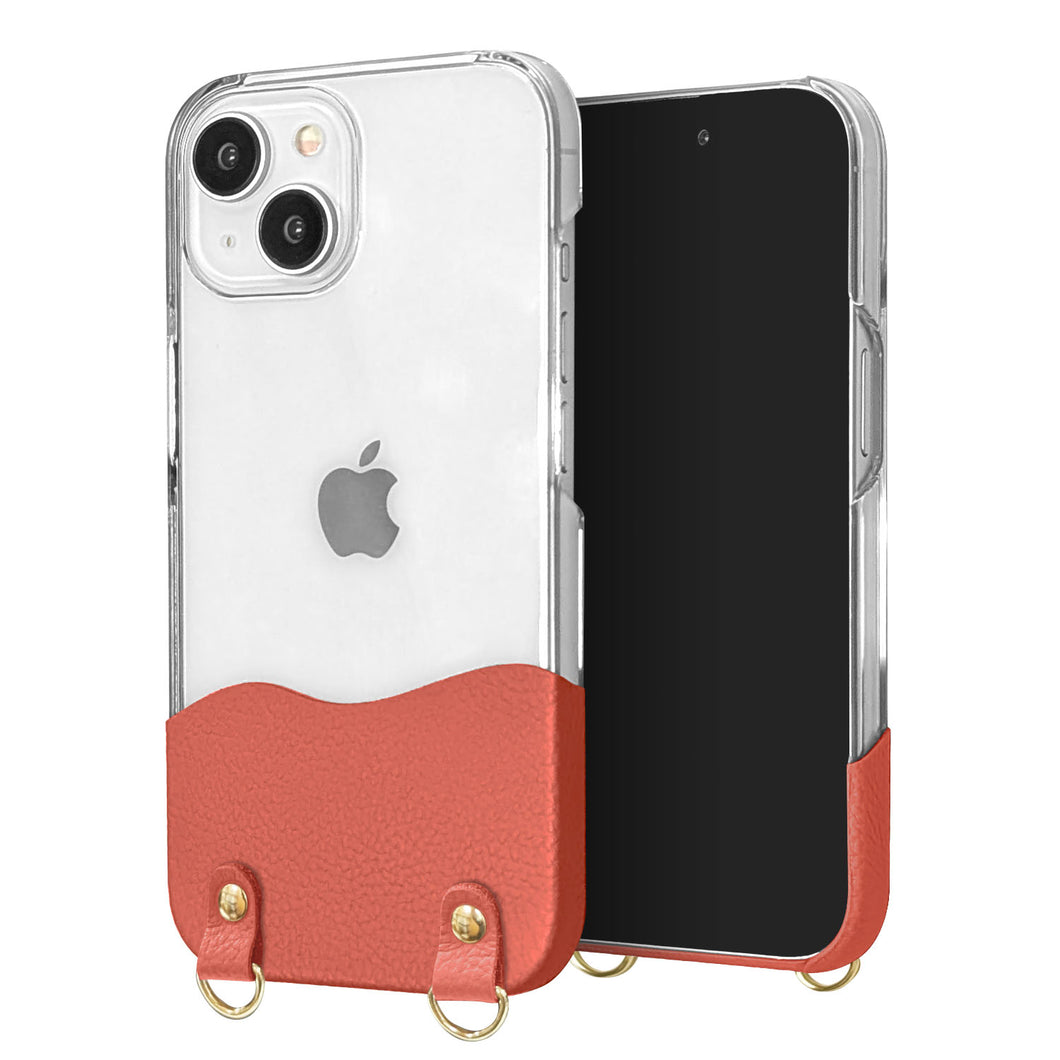 iPhone13 ちょいまる シュリンク姫路レザー 透明クリアケース スマホショルダー