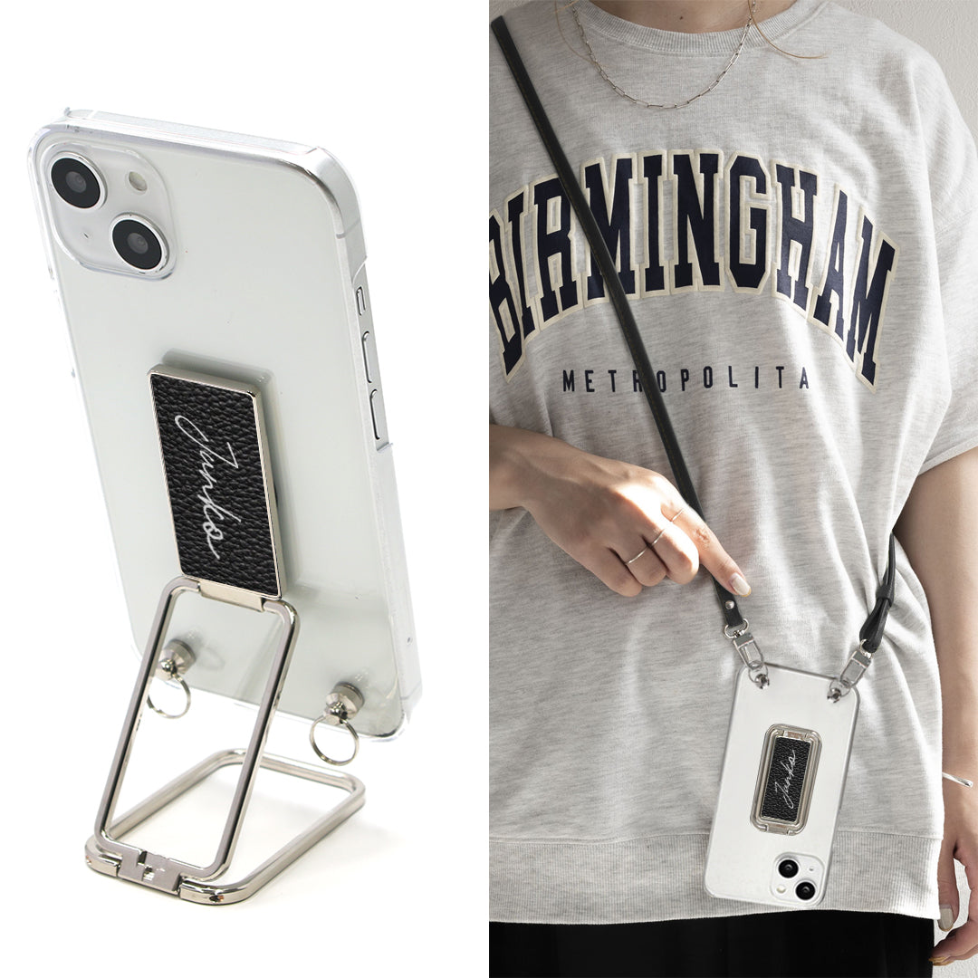 BASIO active SHG09 au スマホスタンドになる名入れ多機能リング＆透明クリアケース ストラップ付き