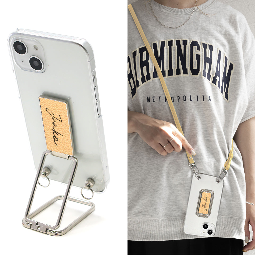 Google Pixel 4a スマホスタンドになる名入れ多機能リング＆透明クリアケース ストラップ付き