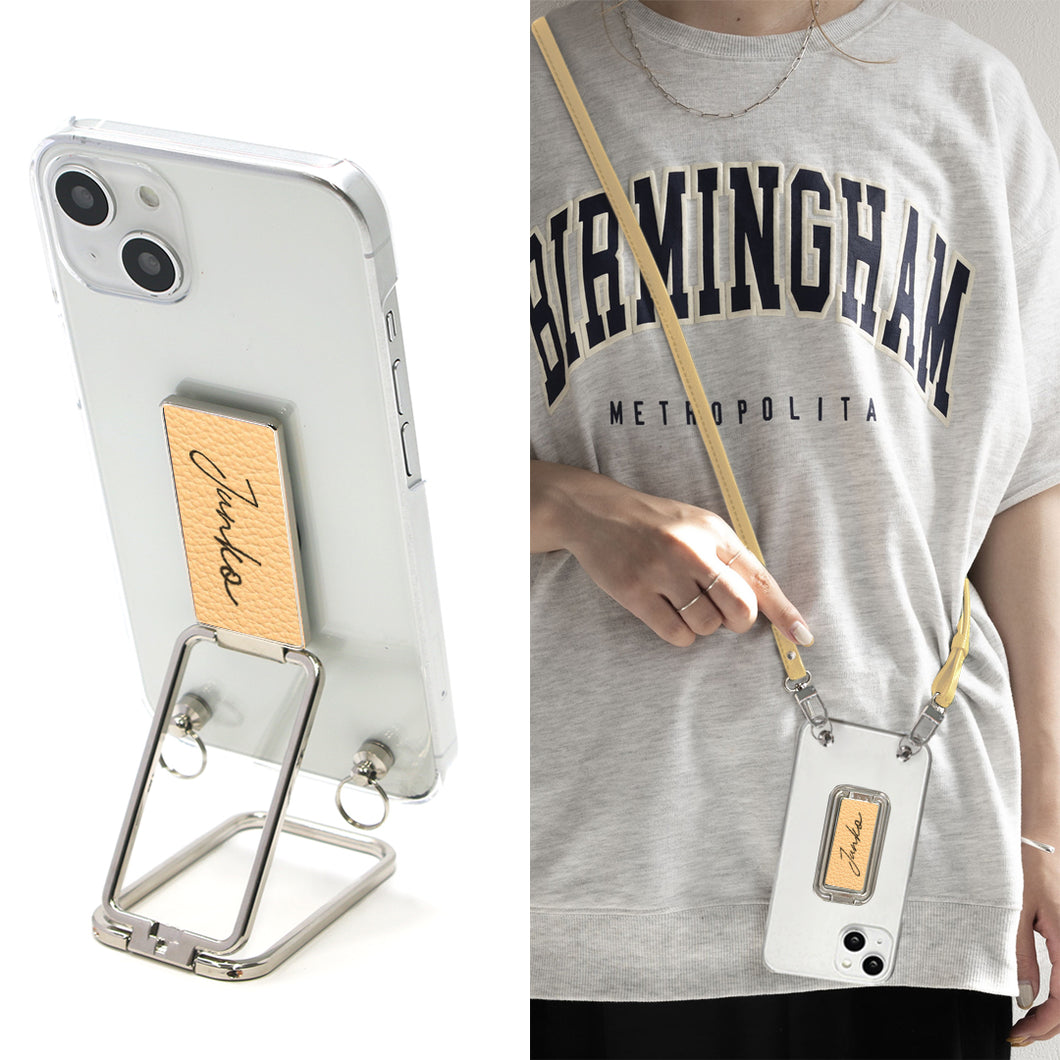 GRATINA KYV48 au スマホスタンドになる名入れ多機能リング＆透明クリアケース ストラップ付き