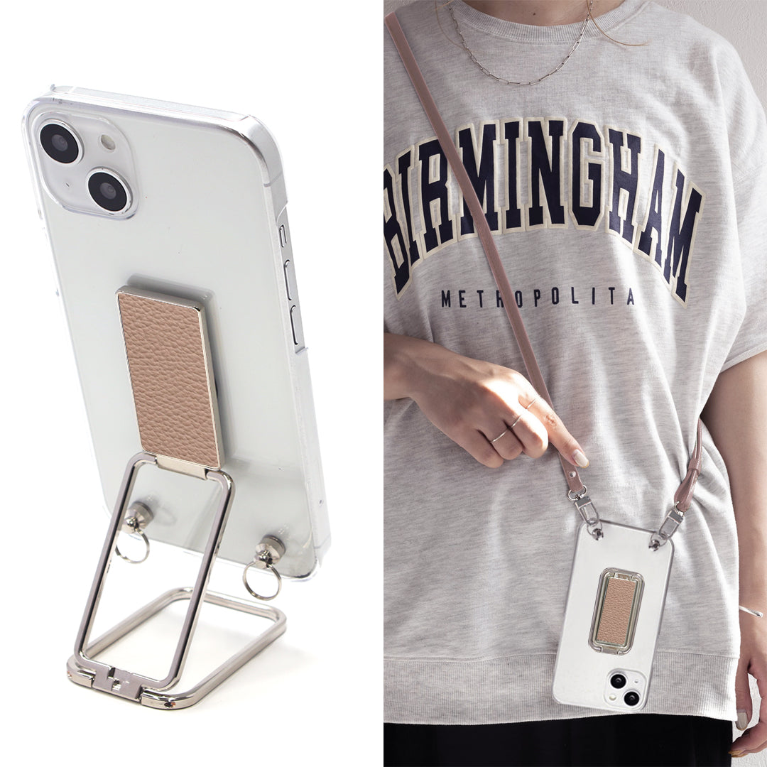 BASIO active SHG09 au スマホスタンドになる名入れ多機能リング＆透明クリアケース ストラップ付き