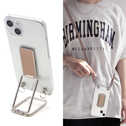 BASIO active SHG09 au スマホスタンドになる名入れ多機能リング＆透明クリアケース ストラップ付き