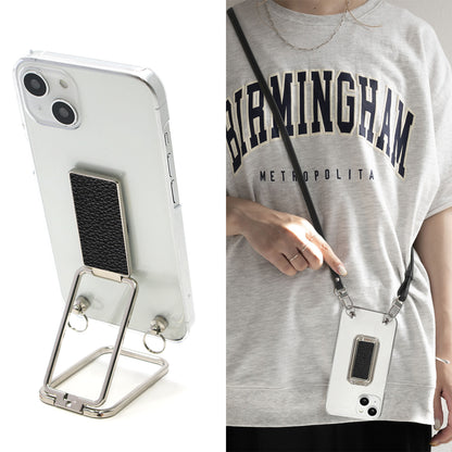 BASIO active SHG09 au スマホスタンドになる名入れ多機能リング＆透明クリアケース ストラップ付き