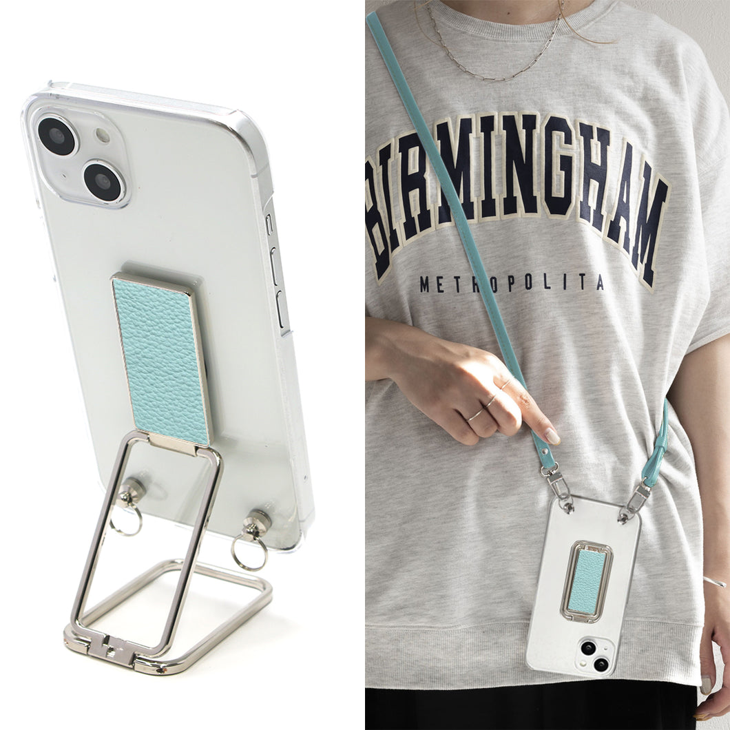 BASIO active2 SHG12 au スマホスタンドになる名入れ多機能リング＆透明クリアケース ストラップ付き