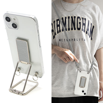 AQUOS sense7 SHG10 au スマホスタンドになる名入れ多機能リング＆透明クリアケース ストラップ付き