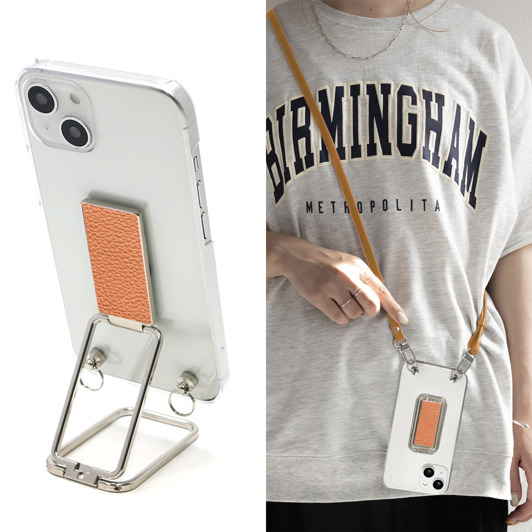 BASIO active SHG09 au スマホスタンドになる名入れ多機能リング＆透明クリアケース ストラップ付き