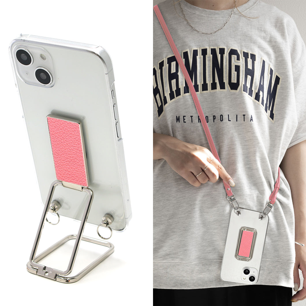 BASIO active SHG09 au スマホスタンドになる名入れ多機能リング＆透明クリアケース ストラップ付き