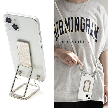 BASIO active2 SHG12 au スマホスタンドになる名入れ多機能リング＆透明クリアケース ストラップ付き