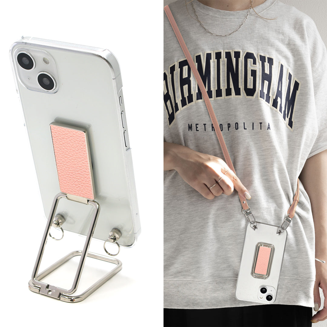 BASIO active SHG09 au スマホスタンドになる名入れ多機能リング＆透明クリアケース ストラップ付き