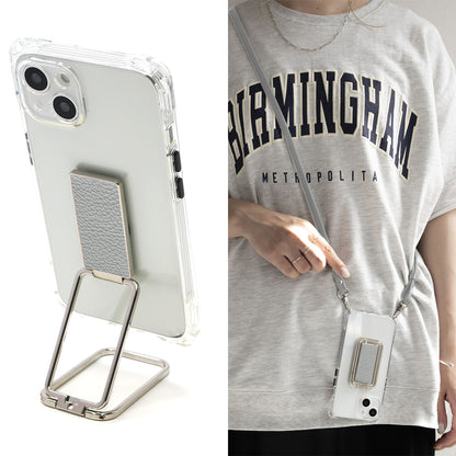 iPhone6 スマホスタンドになる名入れ多機能リング＆透明クリアケース ストラップ付き