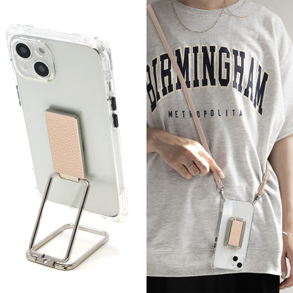 iPhone6 スマホスタンドになる名入れ多機能リング＆透明クリアケース ストラップ付き