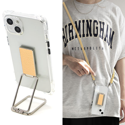 iPhone6 スマホスタンドになる名入れ多機能リング＆透明クリアケース ストラップ付き