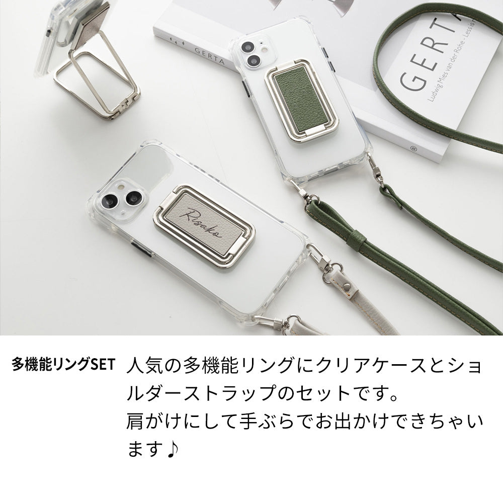 Libero 5G A003ZT Y!mobile スマホスタンドになる名入れ多機能リング＆透明クリアケース ストラップ付き
