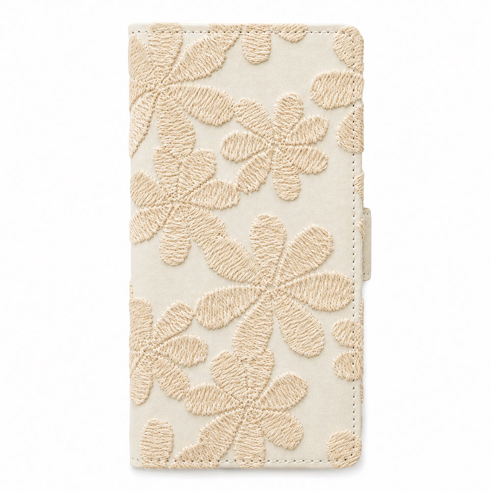 Xiaomi 14T XIG07 au ラテフラワー 刺繍 サイドマグネット スマホケース 手帳型