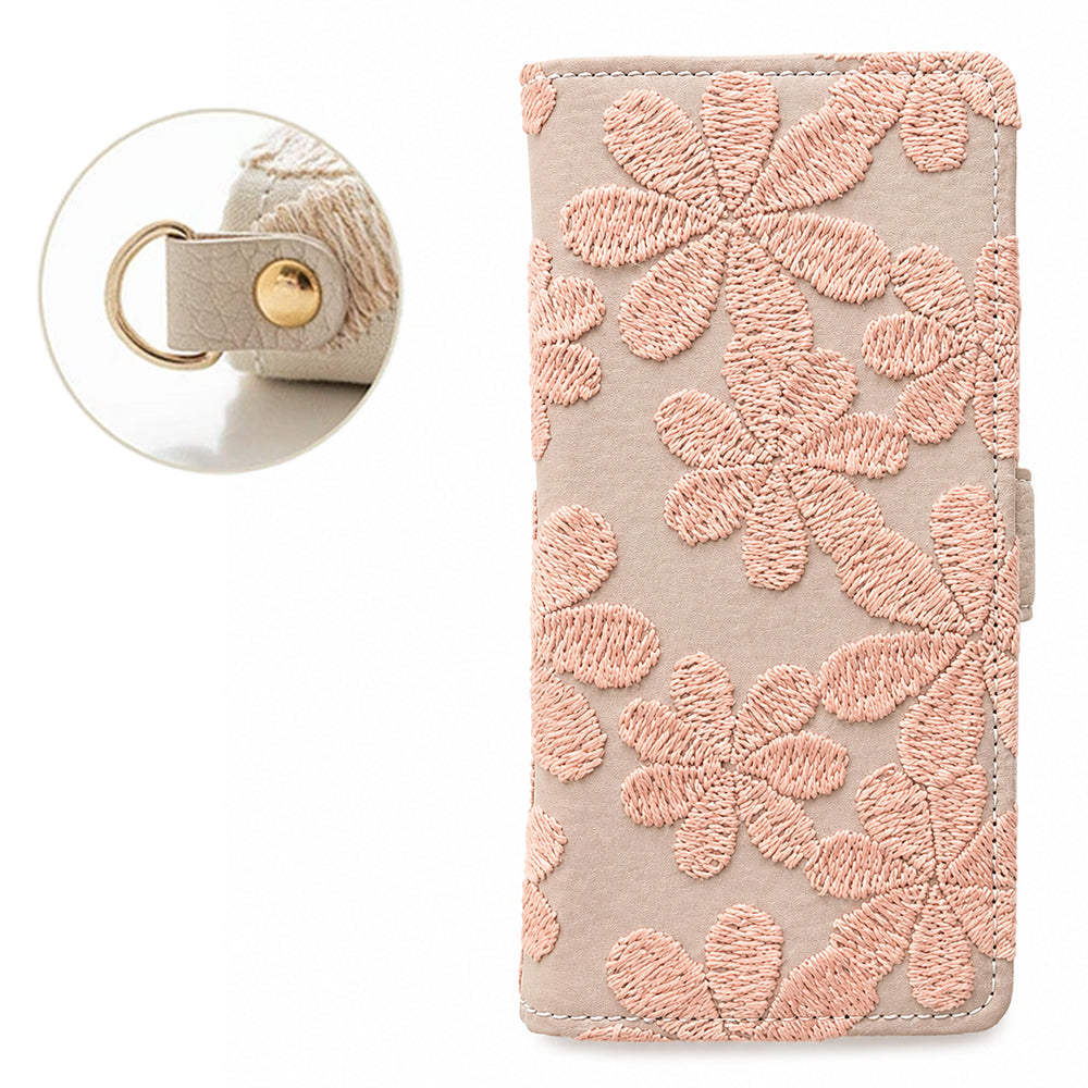 MONO MO-01K docomo ラテフラワー 刺繍 サイドマグネット スマホケース 手帳型