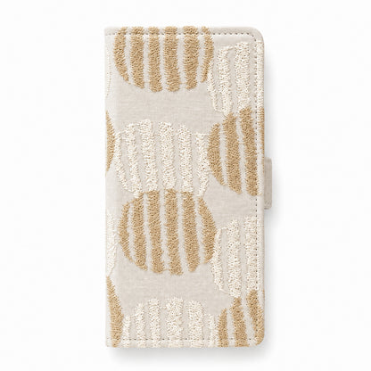 らくらくスマートフォン F-42A docomo 北欧 サークルストライプ 刺繍 サイドマグネット スマホケース 手帳型