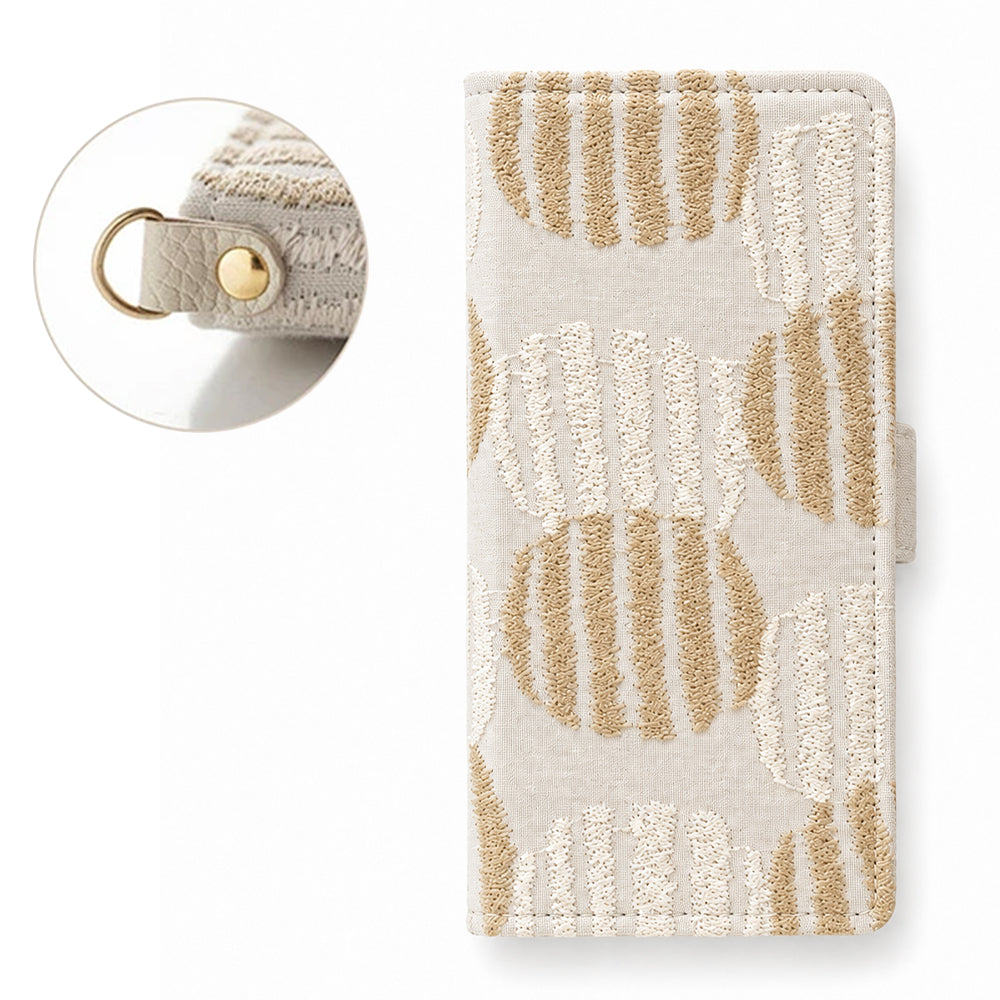 Galaxy A21 シンプル SCV49 au 北欧 サークルストライプ 刺繍 サイドマグネット スマホケース 手帳型