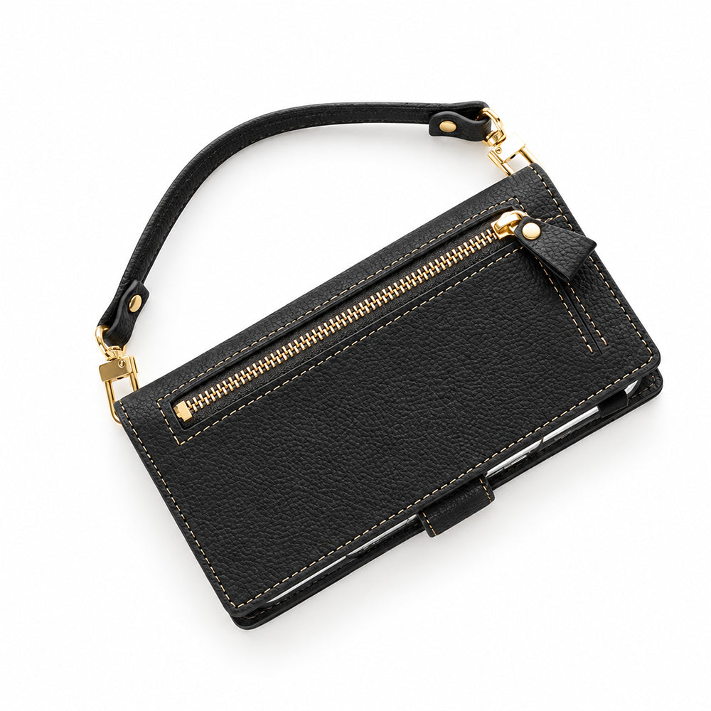 AQUOS R8 SH-52D docomo 姫路レザー シュリンクレザー ファスナーポケット付き スマホケース 手帳型 本革 サイドマグネット スマホショルダー