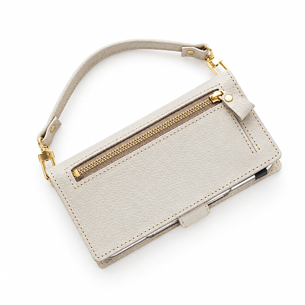 OPPO A5 5G OPG06 au 姫路レザー シュリンクレザー ファスナーポケット付き スマホケース 手帳型 本革 サイドマグネット スマホショルダー