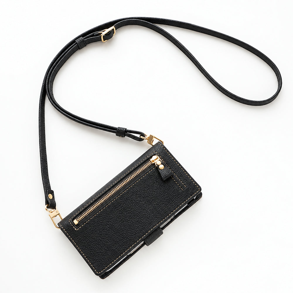 arrows J 901FJ Y!mobile 姫路レザー シュリンクレザー ファスナーポケット付き スマホケース 手帳型 本革 サイドマグネット スマホショルダー