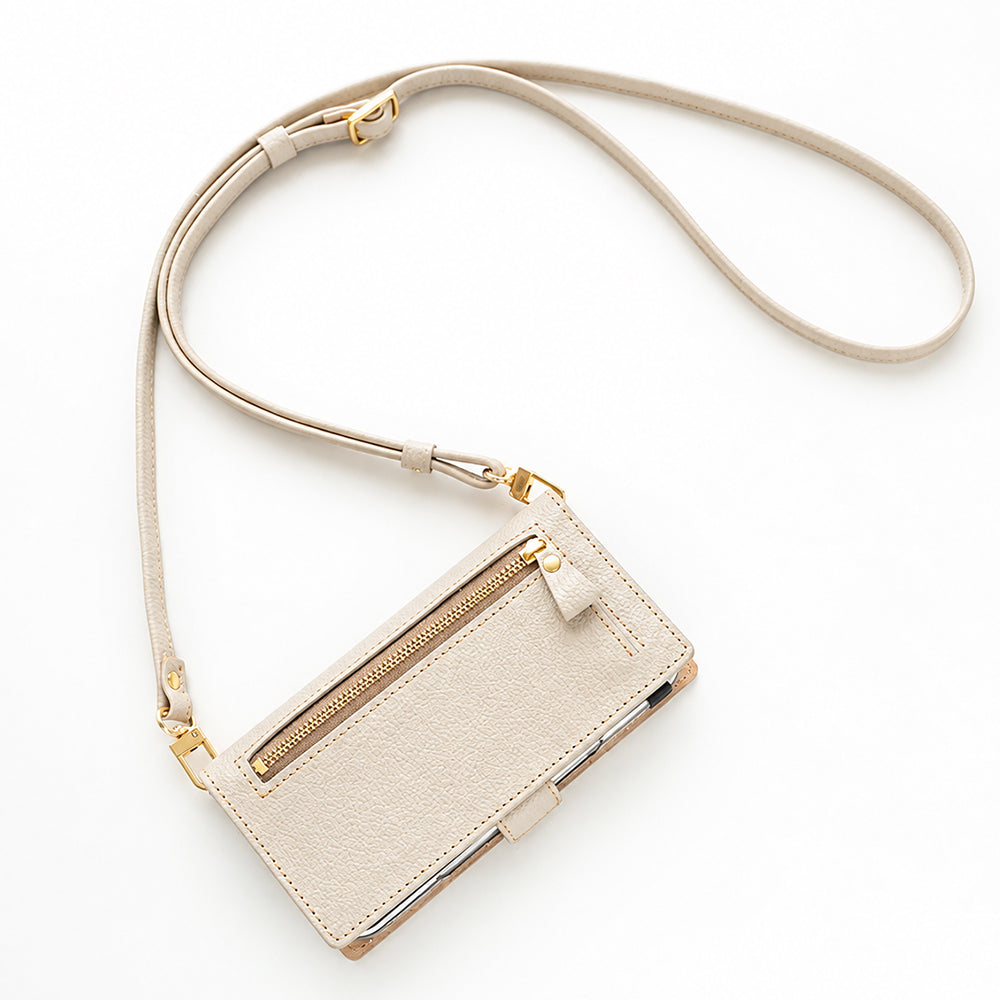 BASIO4 au 姫路レザー シュリンクレザー ファスナーポケット付き スマホケース 手帳型 本革 サイドマグネット スマホショルダー