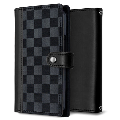 Qua phone QZ KYV44 au かくれ市松模様 イタリアンレザー 手帳型ケース 耐衝撃