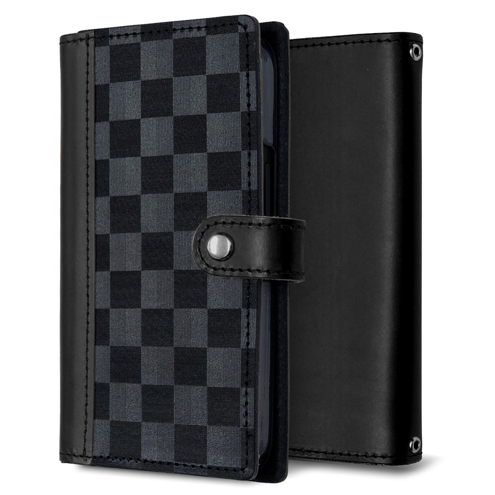 Qua phone QZ KYV44 au かくれ市松模様 イタリアンレザー 手帳型ケース 耐衝撃